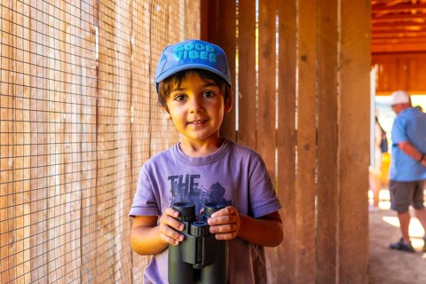 Curious child holding binoculars, exploring the wonders of nature at the british columbia wildlife