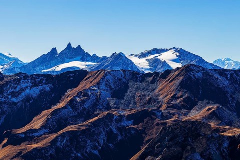 Snow-capped peaks of the Pointe de Moiry mountains, Val d'Anniviers, Valais Alps, Canton of Valais,