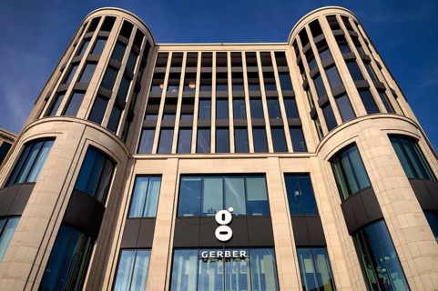 Exterior view of Das Gerber shopping center, Logo, Stuttgart, Baden-Württemberg, Germany