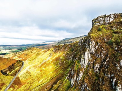 Autumn colours over Mach Loop from a drone, Minffordd, Tywyn, Wales, UK