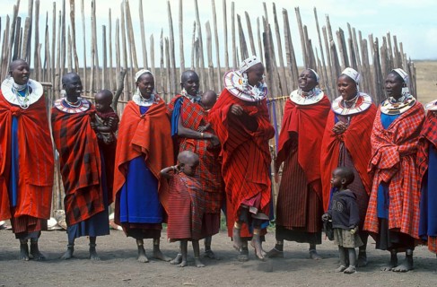 Maasai woman with small children in their village in the Ngorongoro Crater, Tanzania, June 2000,