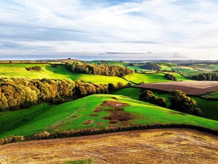 Colours of Devon Farms and Fields over Berry Pomeroy from a drone, Totnes, England, United Kingdom