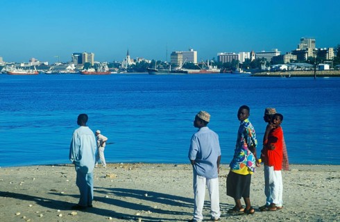 People waiting for the Kivuko ferry to Dar es-Salaam, Tanzania, Africa, June 2000, vintage, retro,