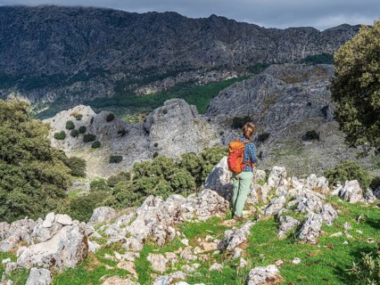 Hiking woman, mountain range Sierra de Grazalema, Parque natural de la Sierra de Grazalema,
