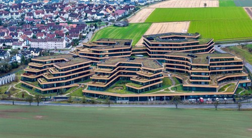 Lidl, head office of the food discounter. Exterior view of the main building. The company is part