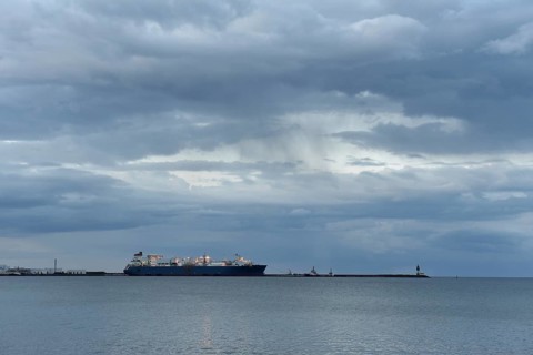 LNG tanker in the port of Mukran, ferry port Mukran, on Rügen, Mecklenburg-Vorpommern, Germany