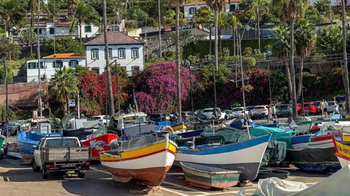 Camera de Lobos fishing village, harbour with fishing boats, Madeira, Portugal