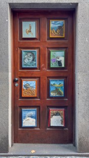 Colourfully painted doors on Santa Maria Street in the old town, Funchal, Madeira, Portugal