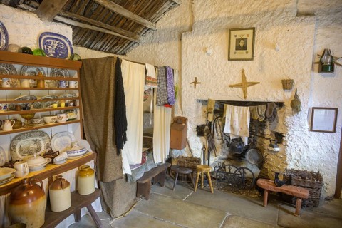 Interior view of a residential building in an open-air museum, Glencolmcille, County Donegal,