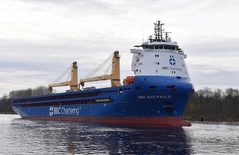The new cargo ship, cargo ship, BBC SAO PAULO sails through the Kiel Canal, NOK, Kiel Canal,