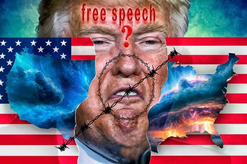 Symbolic image, freedom of speech according to Trump's liking, autocracy, dismantling of the rule