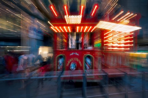 Zurich fairy tale tram with light trails, tram as fairy tale, Zurich, Canton of Zurich, Switzerland