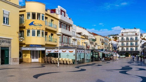Typical Mediterranean architecture with small narrow streets and streets, Nazare, Portugal