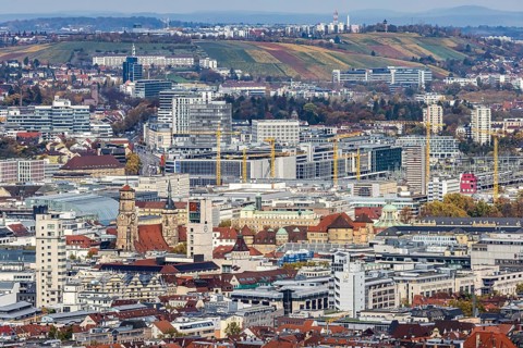 View from Santiago de Chile Square of the city center of the state capital Stuttgart with