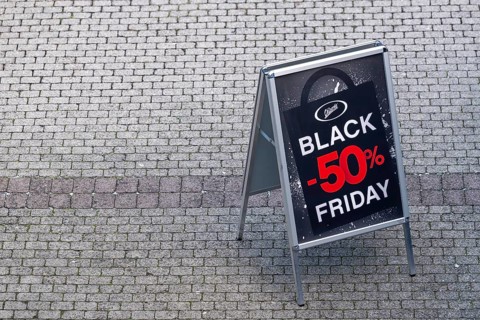 Symbolic photo advertising sign Chicoree Black Friday 50% discount, Lucerne, Switzerland