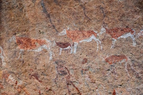 White Lady Rock Painting, White Lady Painting, Depiction of Hunters and Animals, Rock Paintings in