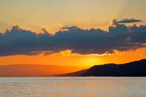 Colorful sunset over Lake Geneva, near Montreux, Canton of Vaud, . switzerland