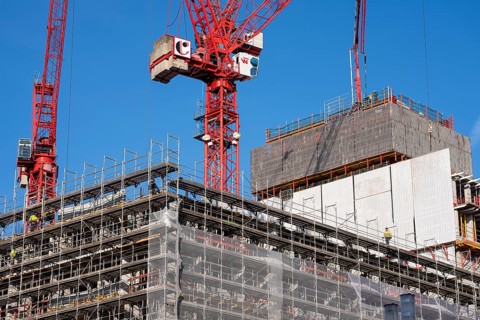 Construction site of the Covivio high-rise building near Alexanderplatz in Berlin, mixed use of