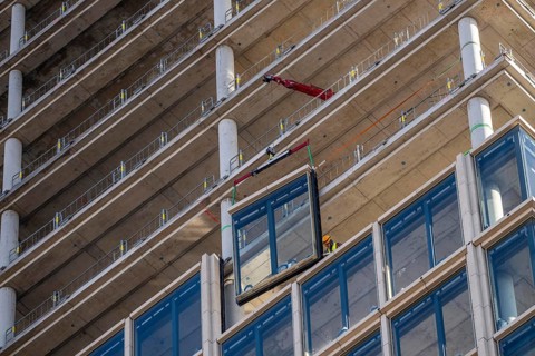 Construction site of the high-rise office building The Berlinian, in the vicinity of Alexanderplatz