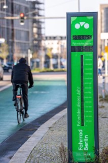Bicycle barometer on Karl-Marx-Allee in Berlin, the number of bicycles passing by the counting