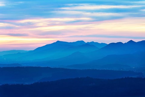 View of the Jura foothills from the Gisliflue, in the light of dusk, Talheim, Canton, Aargau,