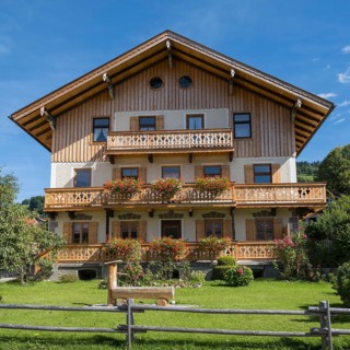 Typical Bavarian house, wooden gables and balconies, Schliersee, Upper Bavaria, Bavaria, Germany