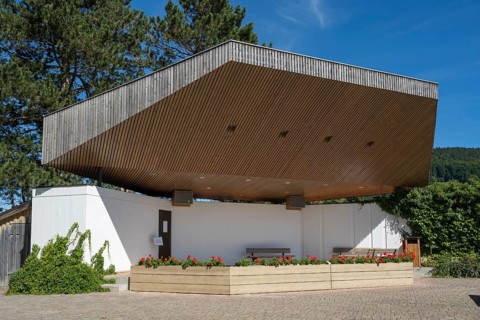 Stage for events, spa garden, town of Schliersee, Upper Bavaria, Bavaria, Germany