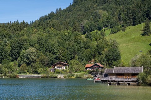 Buildings and landscape on Schliersee, town of Schliersee, Mangfall Mountains, Upper Bavaria,