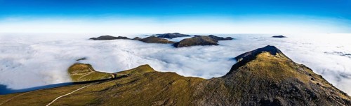 Snowdon Massif from a drone, Snowdon Range, Snowdonia, North Wales, UK