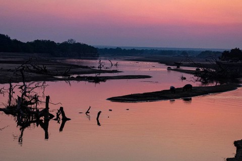 South Luangwa River at sunset dry season Zambia