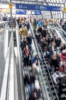 Central station in Berlin, passengers leave the platform after arrival, Germany