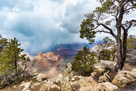 Light winter storm weather over The Grand Canyon in northern Arizona