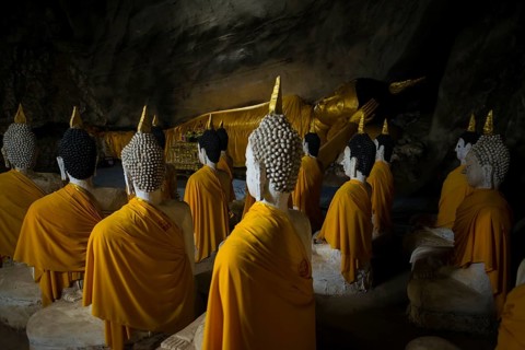 Cave with Buddha Statues, Tham Phra Non, Reclining Buddha Cave, Wat Ao Noi, Prachuap Khiri Khan,