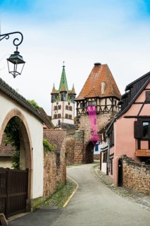Medieval town and half-timbered houses, Châtenois, Bas-Rhin, Alsace, France