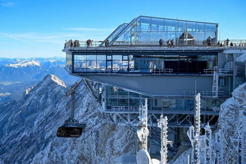 Mountain station of the cable car to the Zugspitze (2962 m), German side, Grainau municipality,