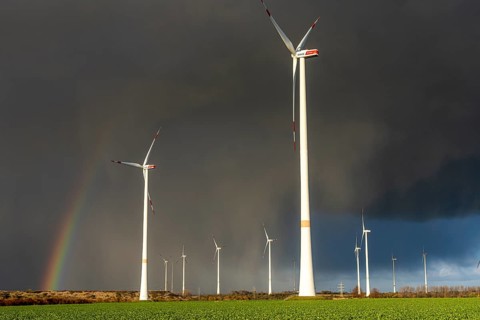 Königshovener Höhe onshore wind farm, on the A44 motorway near Bedburg, in front of the Jackerath