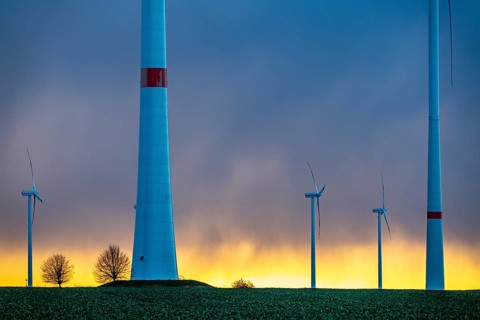 Königshovener Höhe onshore wind farm, on the A44 motorway near Bedburg, in front of the Jackerath