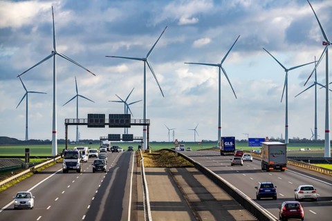 A44 motorway near Bedburg, in front of the Jackerath triangle, recultivated open-cast mining site,