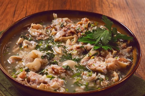 Muzhuzhi, a Georgian dish made from pork legs, with spices and herbs, homemade