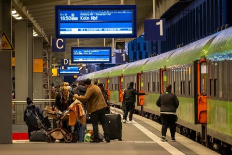 Flixtrain in Essen main station, on the platform, North Rhine-Westphalia, Germany