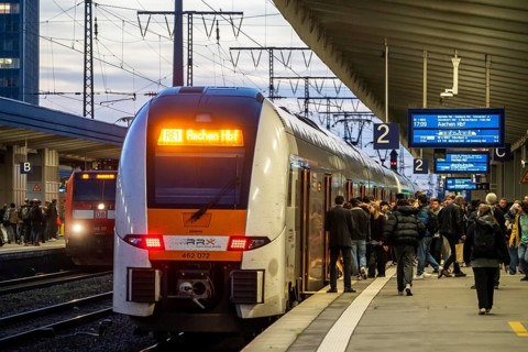 Regional express at Essen main station, on the platform, RRX R1 to Aachen, North Rhine-Westphalia,