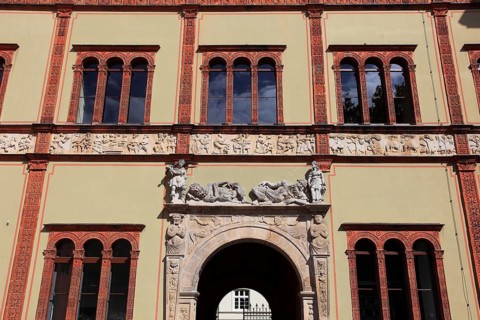 Façade of the Fürstenhof in Wismar, portal design of the passageway, Renaissance monument, district
