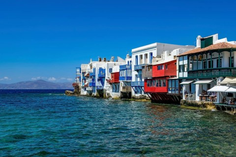 Mykonos, Cyclades, Greece - Little Venice is a picturesque neighborhood in Mykonos Town with