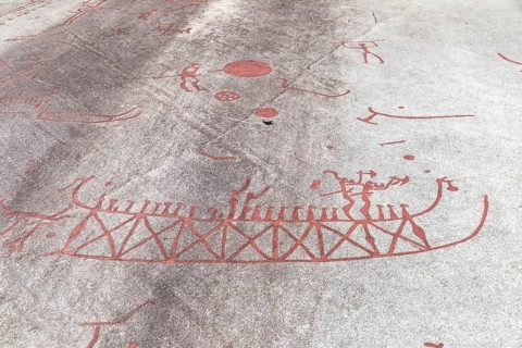 Historic rock carvings of Tanum, here at the Vitlycke site, figurative depiction from the Bronze