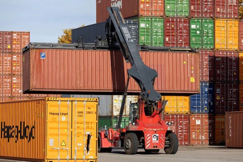 Shipping containers in the port of Mannheim. The port of Mannheim is considered one of the most