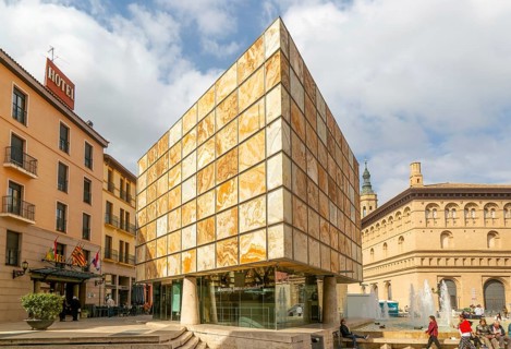 Modern architecture of Museo del Foro de Caesaraugusta, Roman forum museum building, Zaragoza,
