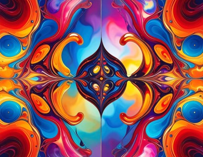 Symmetric Abstract Bright Liquid Ornament Background, futuristic wallpaper template illustration,