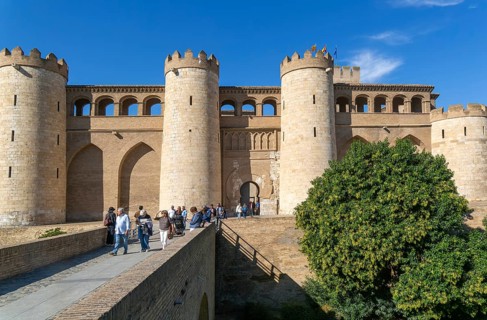 Historic walls fortifications of Aljafería Palace, Zaragoza, Aragon, Spain