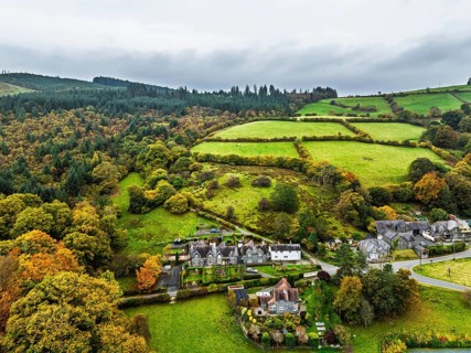 Llyn Brianne Dam and Reservoir from a drone, Lake Vyrnwy, Powys, Wales, England, United Kingdom