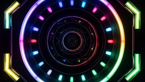 Abstract background of slightly unfocused multicolored glass lenses spinning and rotating,
